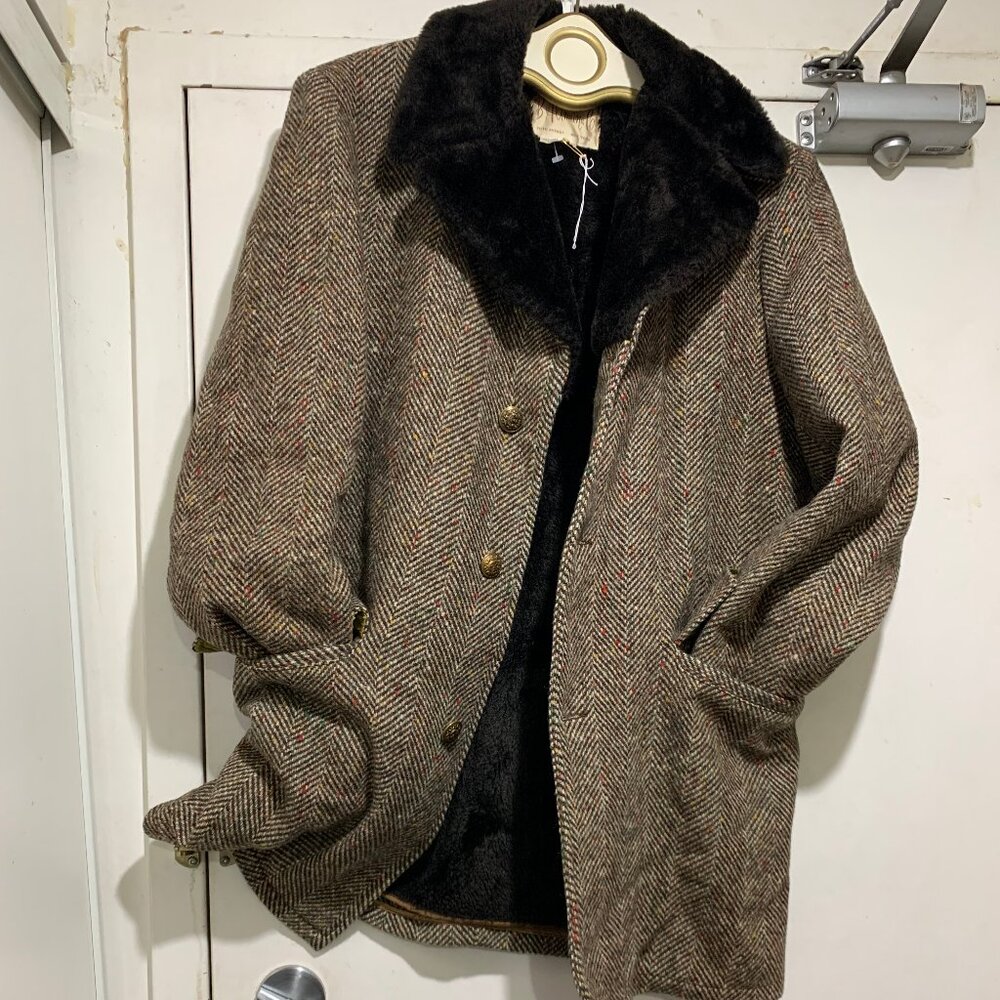 VINTAGE B ALTMAN & CO SHERPA LINED TWEED TRENCH COATS SIZE 38/S - Picture 2 of 15
